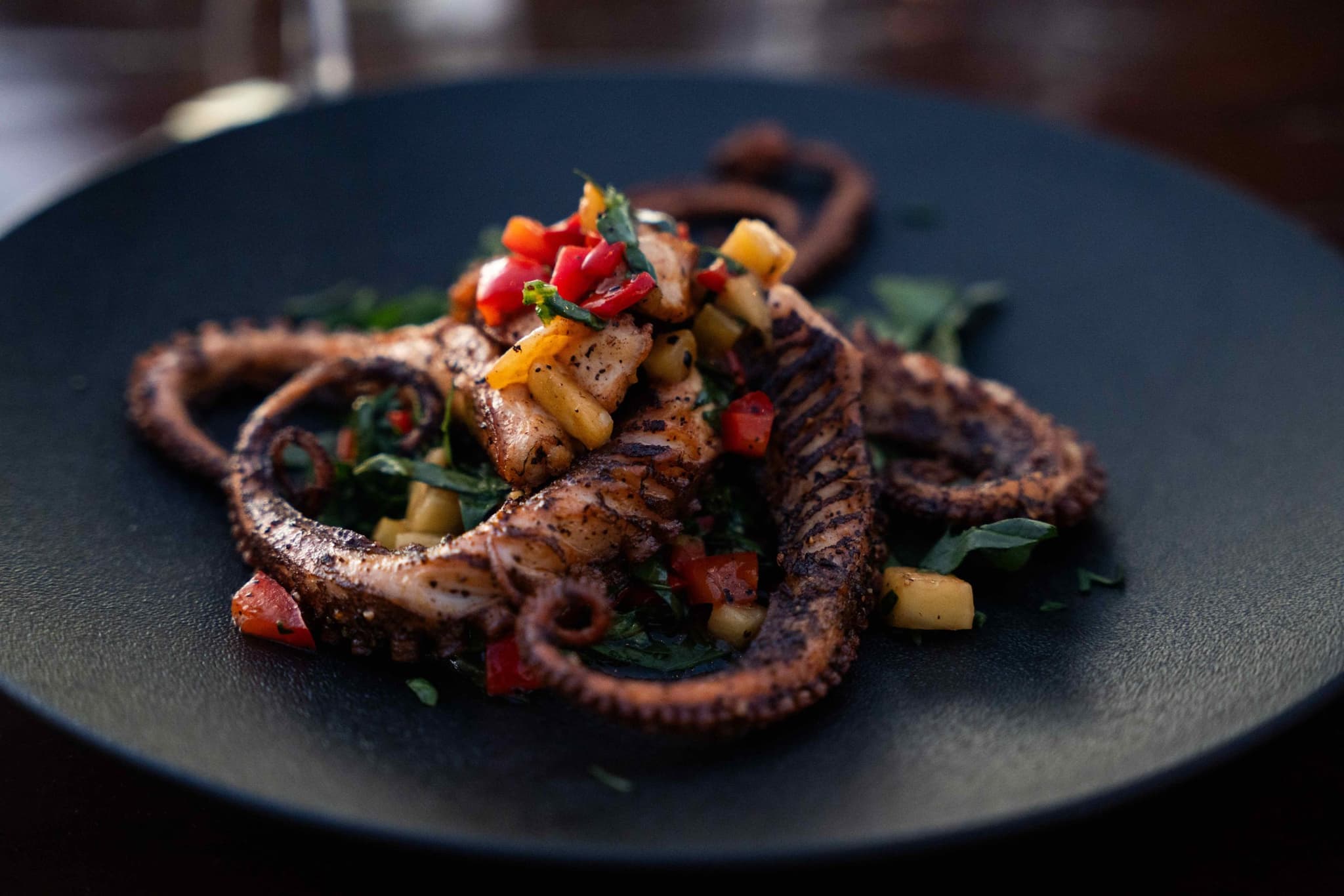 Plato de pulpo preparado en un restaurante de la costa